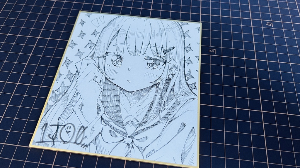 【アナログ原画】一発描きミニ色紙「ときめき」 /Drawing without draft "Tokimeki"