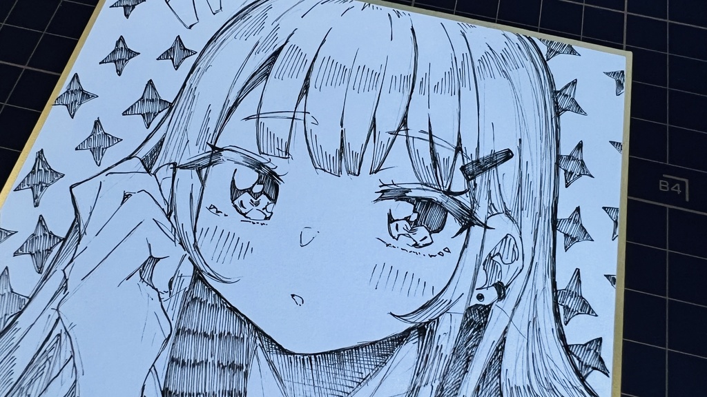 【アナログ原画】一発描きミニ色紙「ときめき」 /Drawing without draft "Tokimeki"