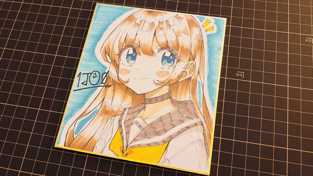 【アナログ原画】一発描きミニ色紙「ひらめき」 /Drawing without draft "inspiration"