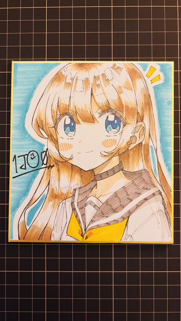 【アナログ原画】一発描きミニ色紙「ひらめき」 /Drawing without draft "inspiration"