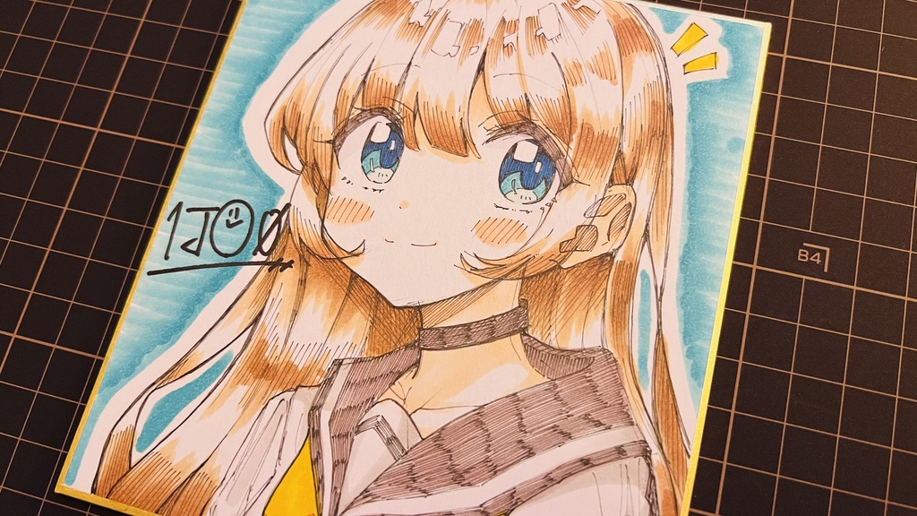 【アナログ原画】一発描きミニ色紙「ひらめき」 /Drawing without draft "inspiration"