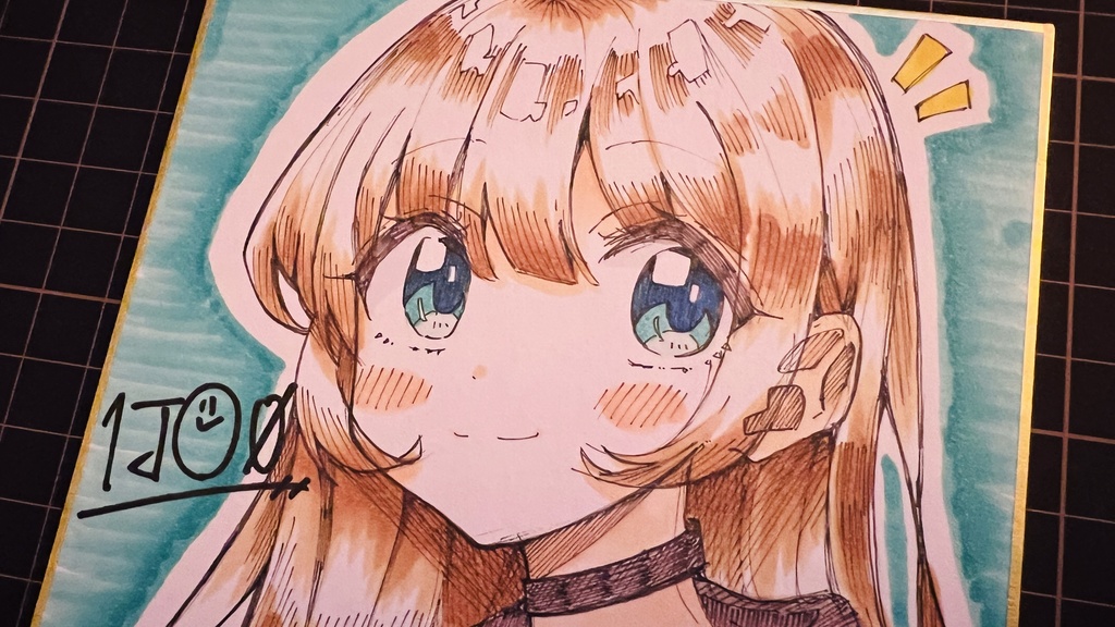 【アナログ原画】一発描きミニ色紙「ひらめき」 /Drawing without draft "inspiration"