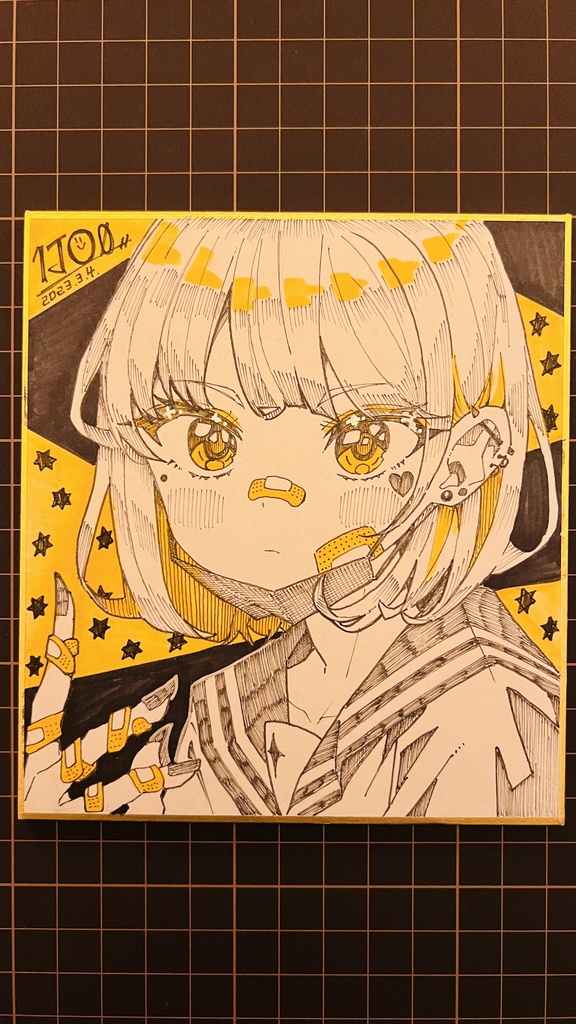 【アナログ原画】ミニ色紙「勝ちに行く」/The original drawing