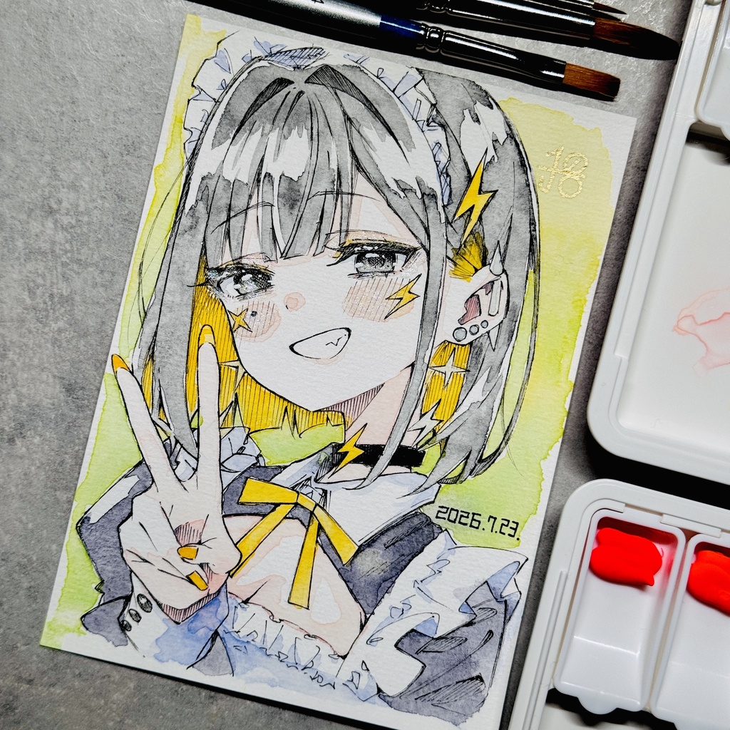 【水彩画】メイド雷電【限定一点モノ】