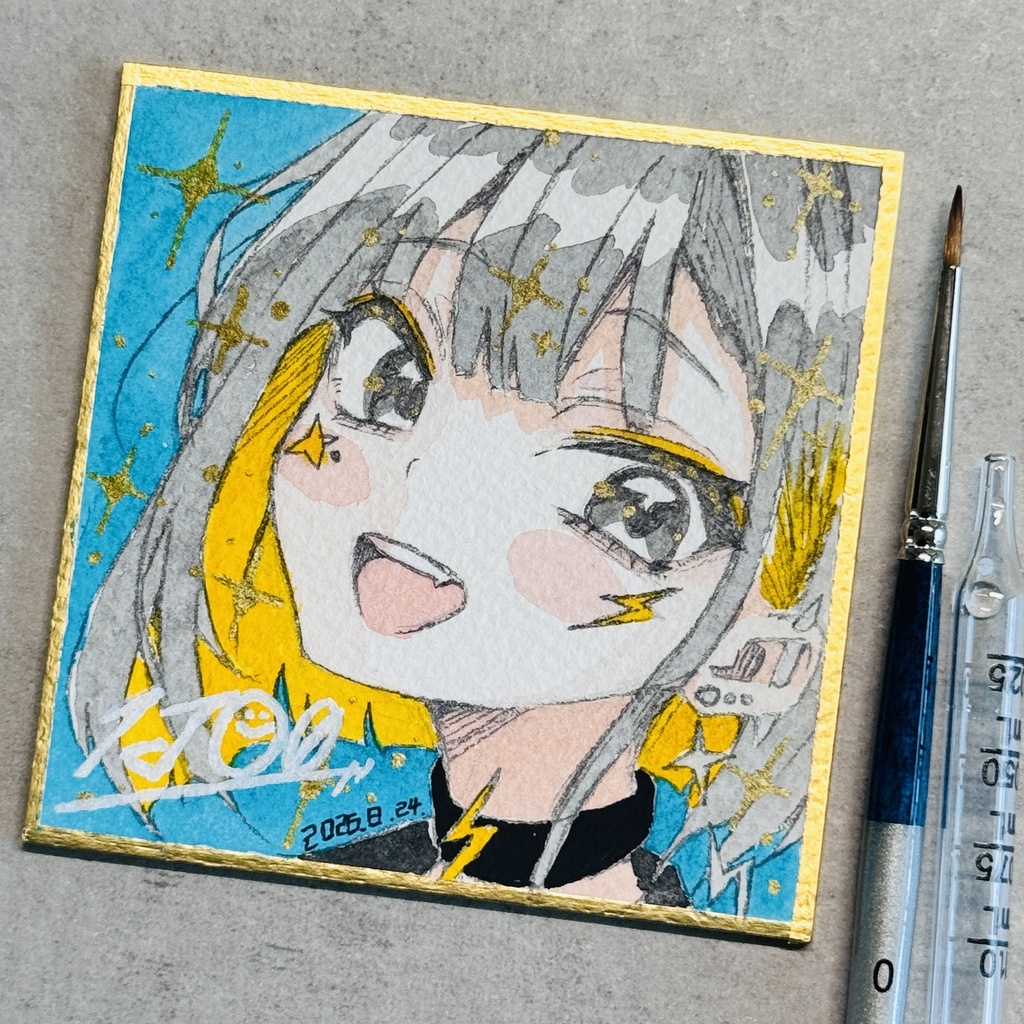 【アナログ原画】雷電【水彩画/豆色紙】