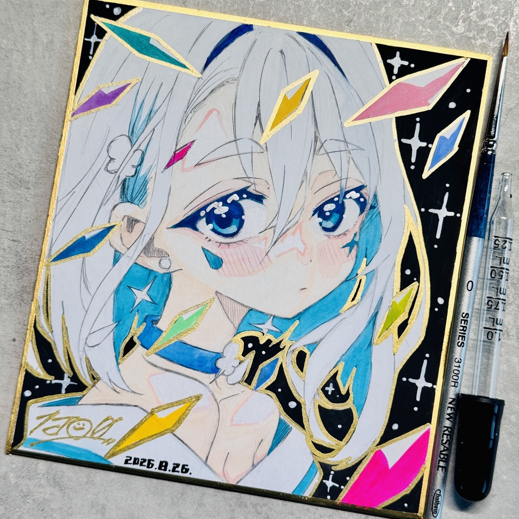 【アナログ原画】風天【ミニ色紙/水彩画】