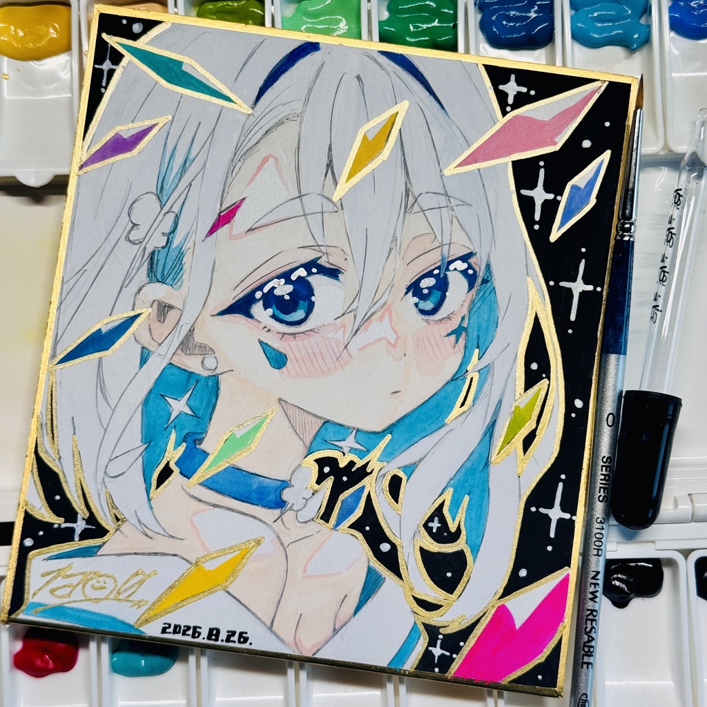 【アナログ原画】風天【ミニ色紙/水彩画】