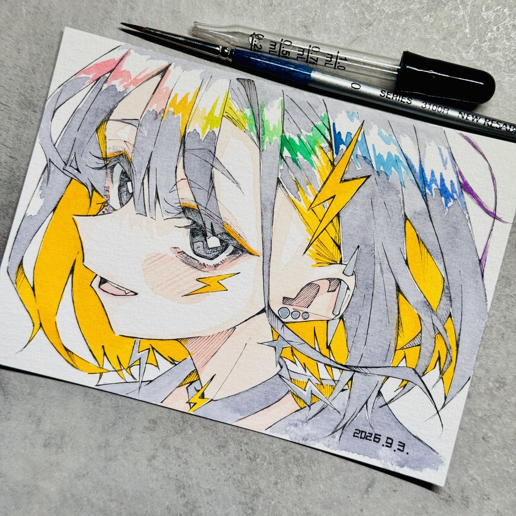 【アナログ原画】雷電【水彩画】