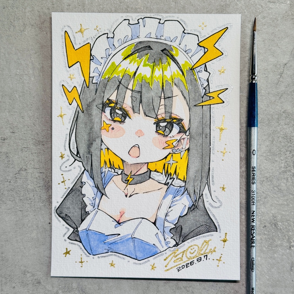 【アナログ原画】メイド雷電【水彩画】