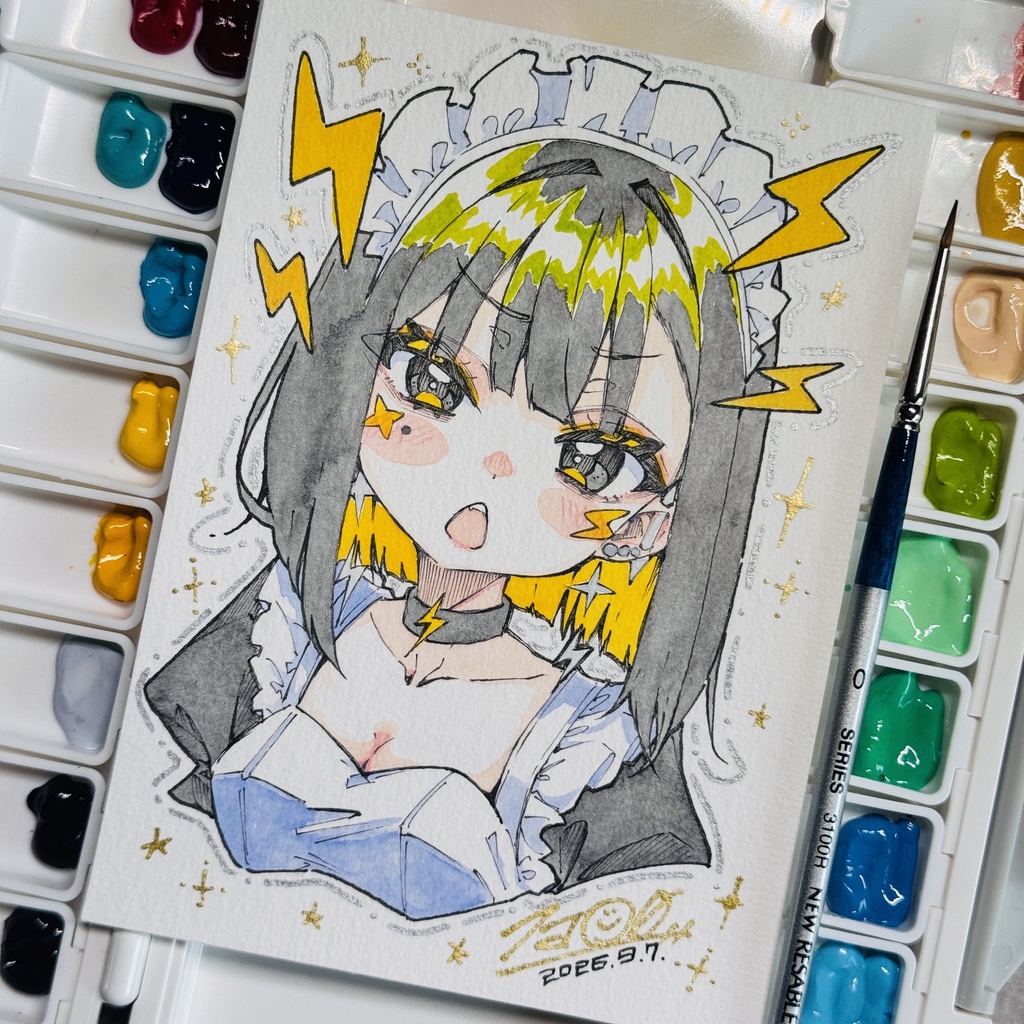 【アナログ原画】メイド雷電【水彩画】