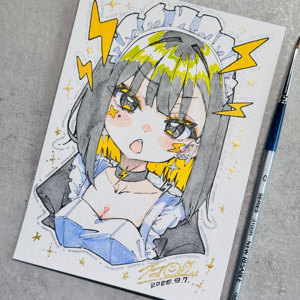 【アナログ原画】メイド雷電【水彩画】