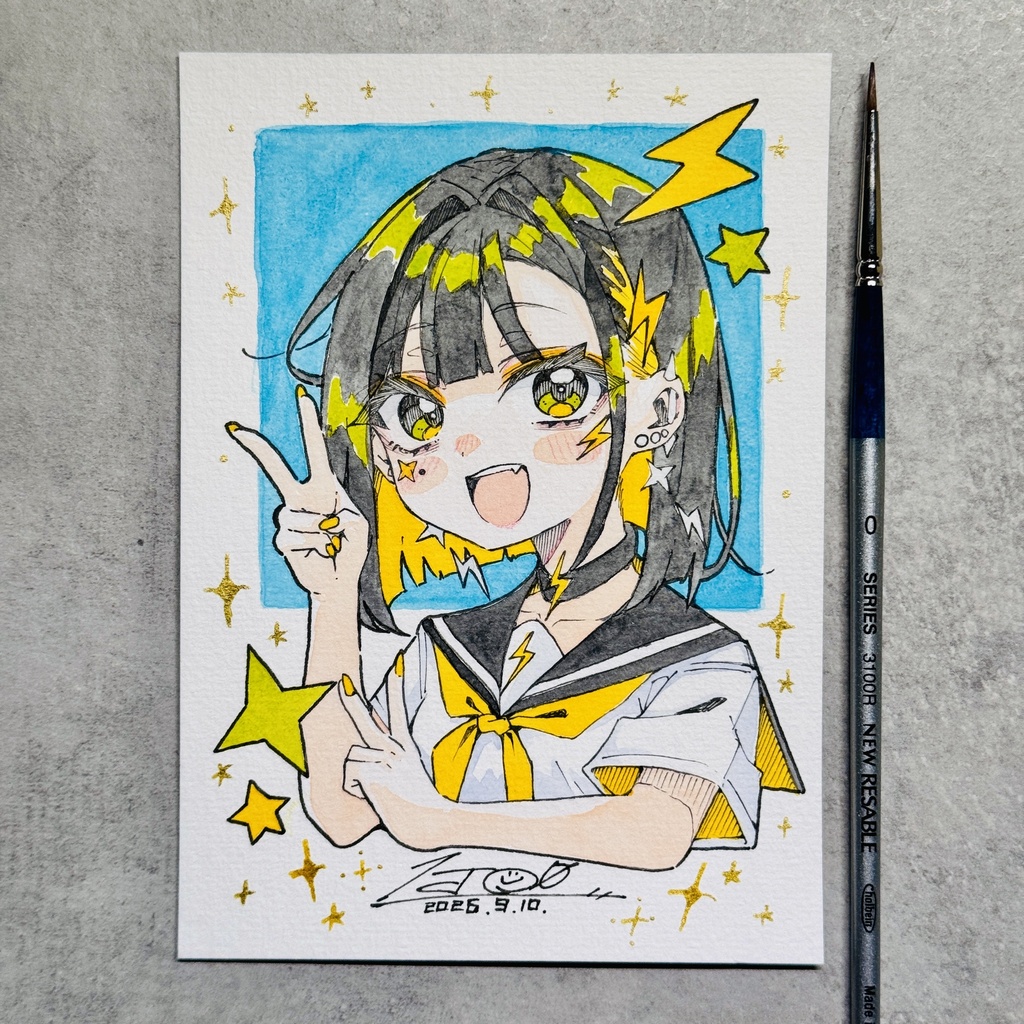【アナログ原画】雷電【水彩画】