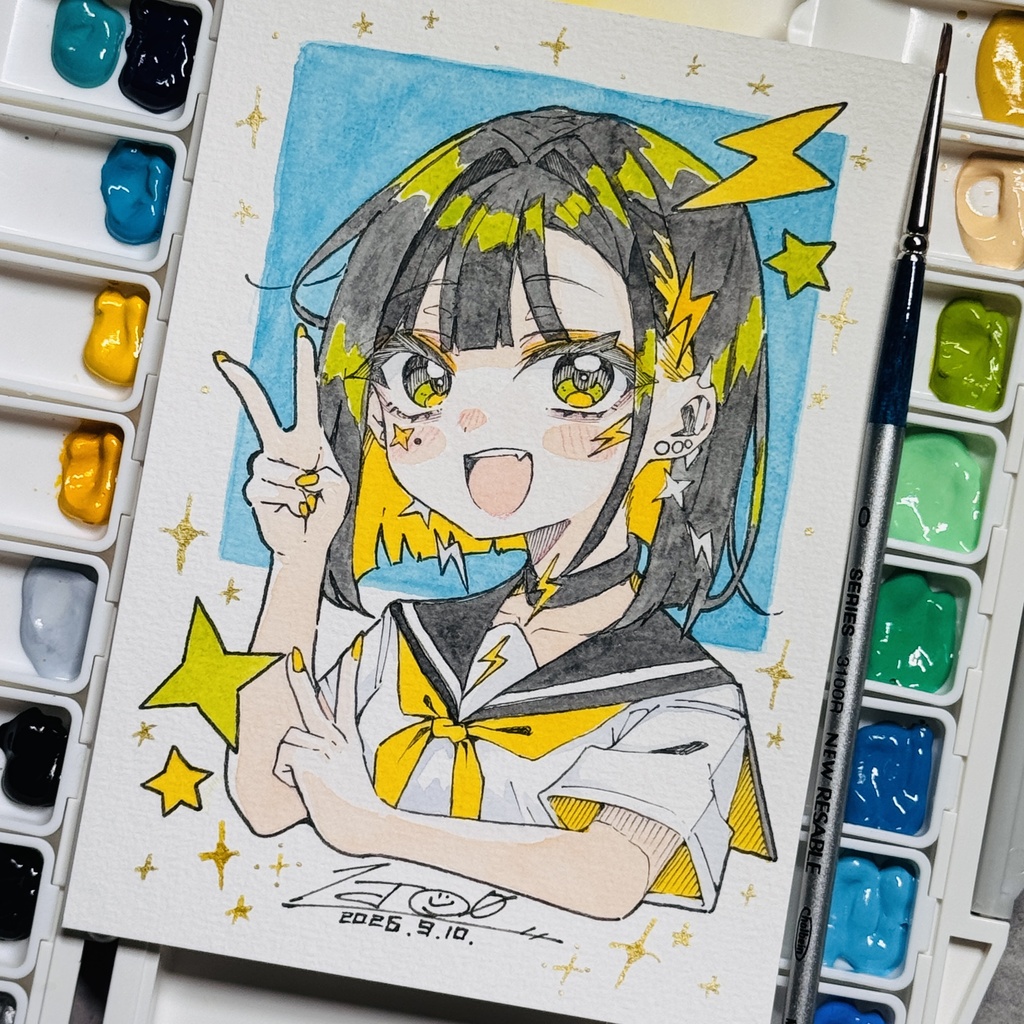 【アナログ原画】雷電【水彩画】