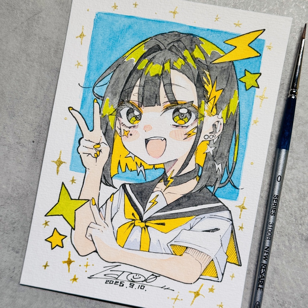 【アナログ原画】雷電【水彩画】