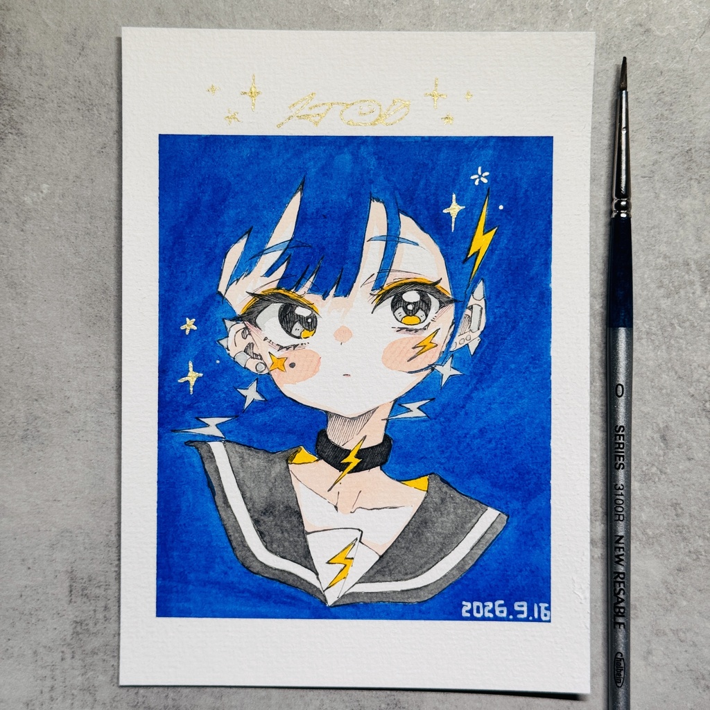 【アナログ原画】雷電-蒼-【水彩画】