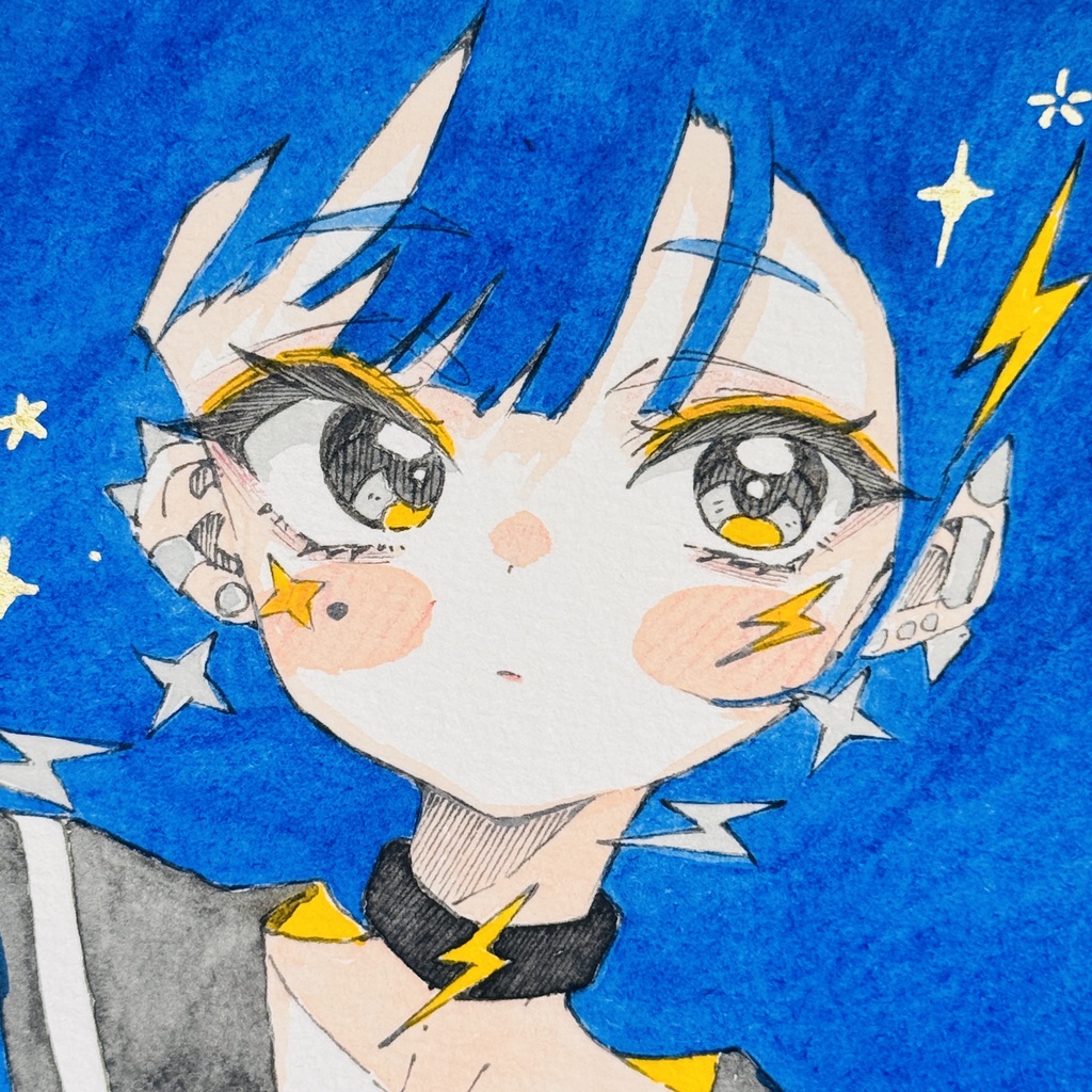 【アナログ原画】雷電-蒼-【水彩画】