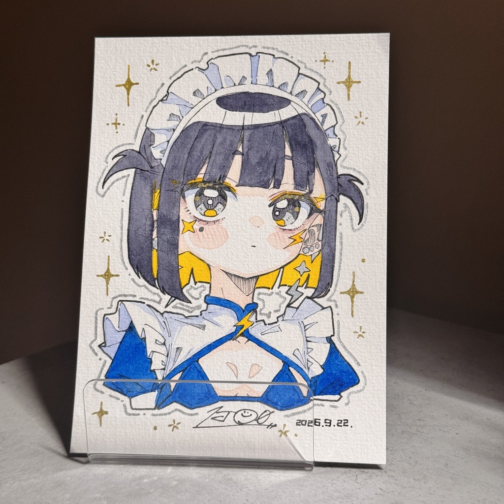 【アナログ原画】メイドビキニツインテ雷電【水彩画】