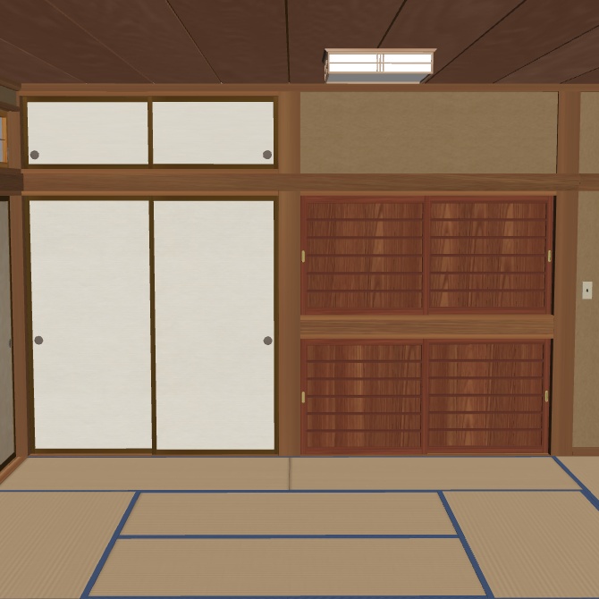 和室 十畳間、八畳間、床の間、縁側の3Dオブジェクト