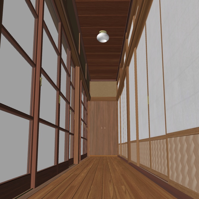 和室 十畳間、八畳間、床の間、縁側の3Dオブジェクト