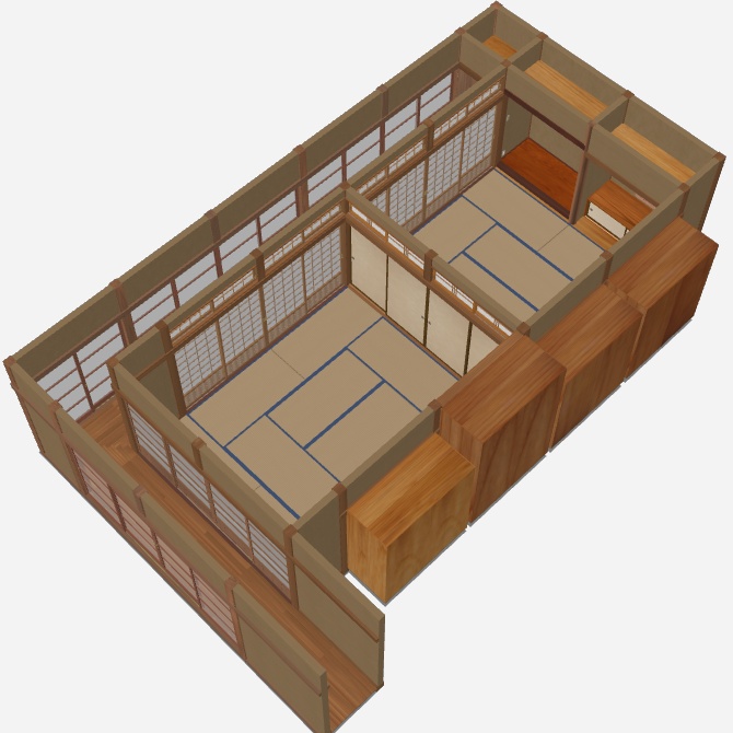 和室 十畳間、八畳間、床の間、縁側の3Dオブジェクト