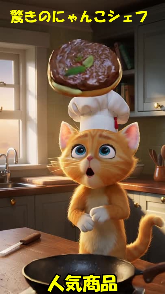 キャンバ動画テンプレート驚きのニャンコシェフシリーズ①