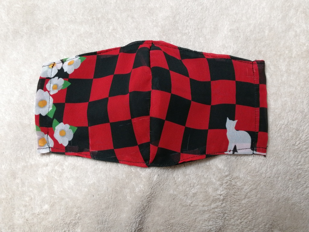 小さい市松に猫マスク（夏用）
