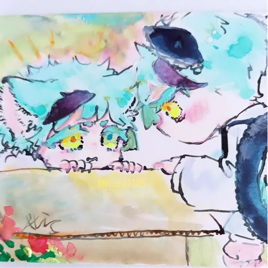 幼黒ジェが幼スナねこフを気にしているがフは箱を取られると思って怒っている原画ATC