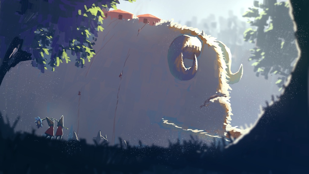 ファンタジーコンセプトアート「巨獣と生きる小人の村」