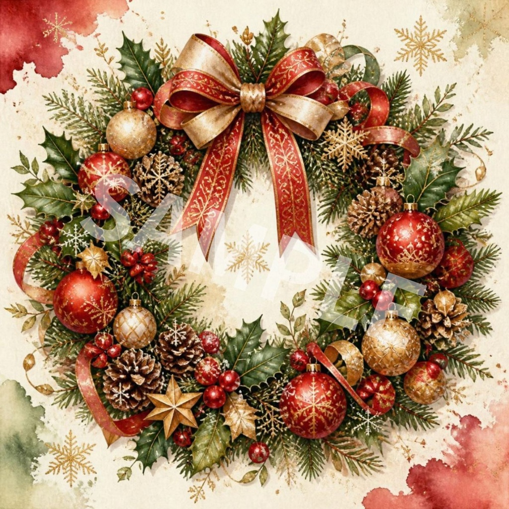 幻想的なクリスマス|水彩デジタルペーパー4枚セット