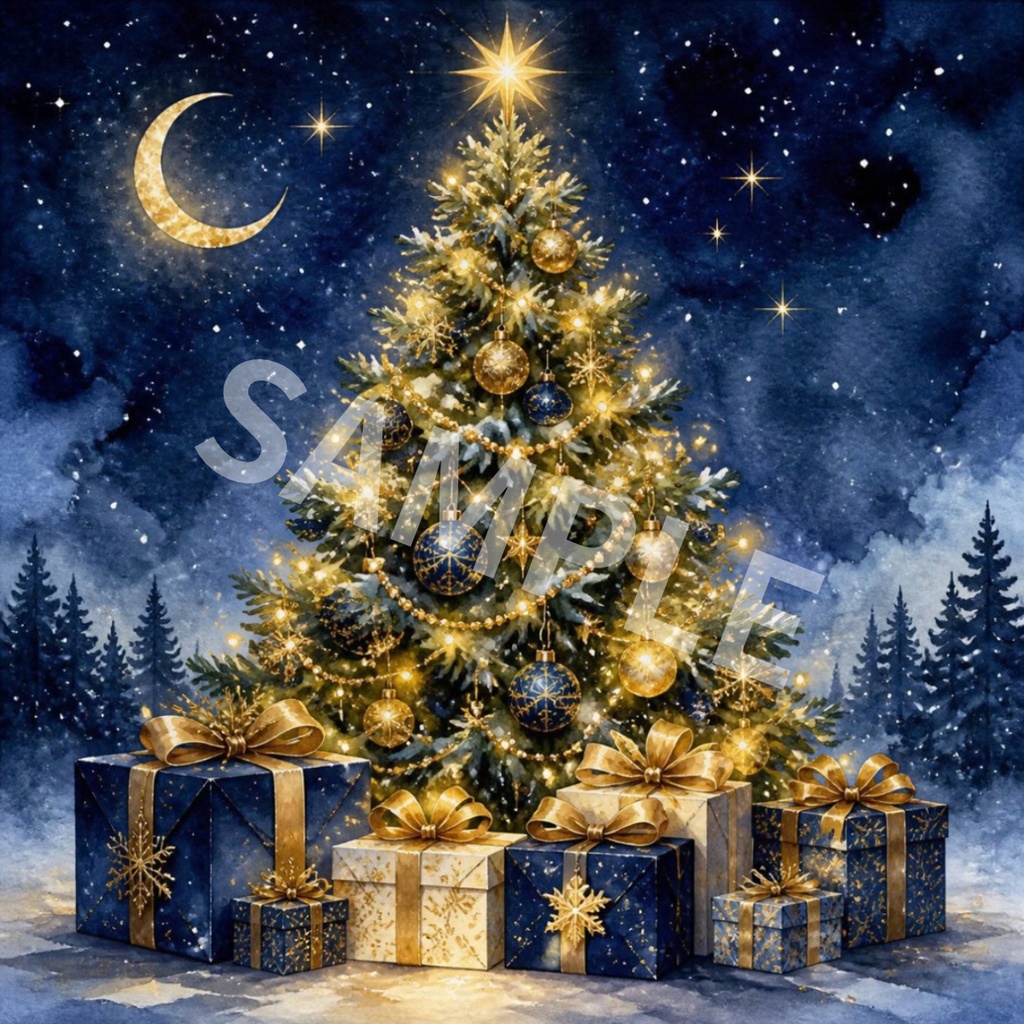 幻想的なクリスマス|水彩デジタルペーパー4枚セット
