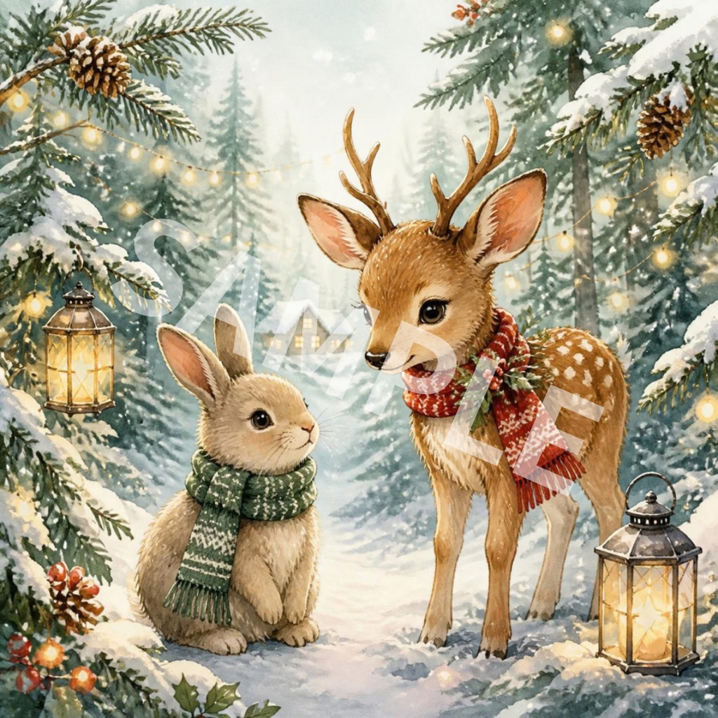 幻想的なクリスマス|水彩デジタルペーパー4枚セット