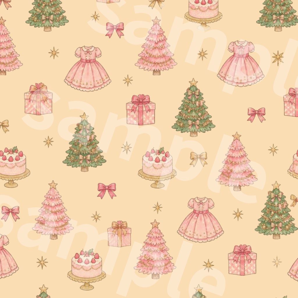 ガーリークリスマスのデジタルペーパー|背景素材7色セット