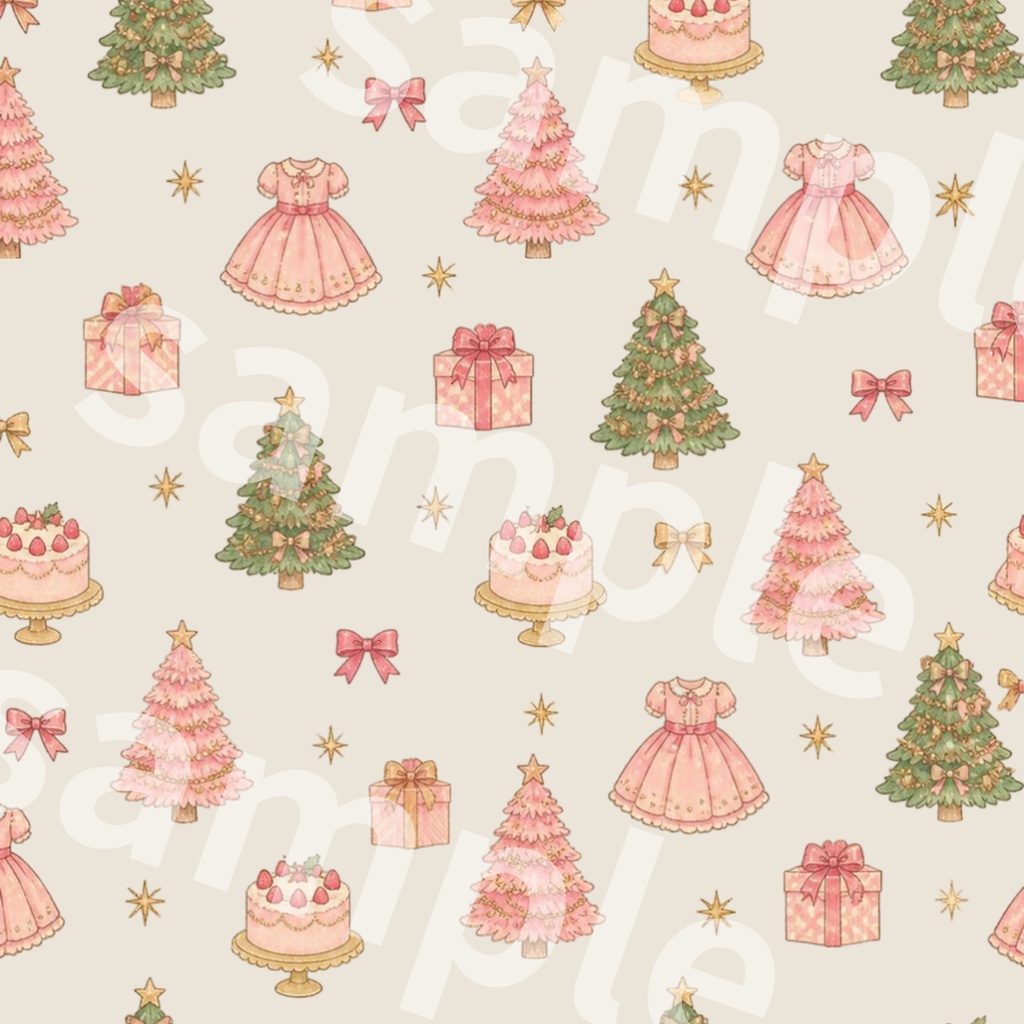 ガーリークリスマスのデジタルペーパー|背景素材7色セット