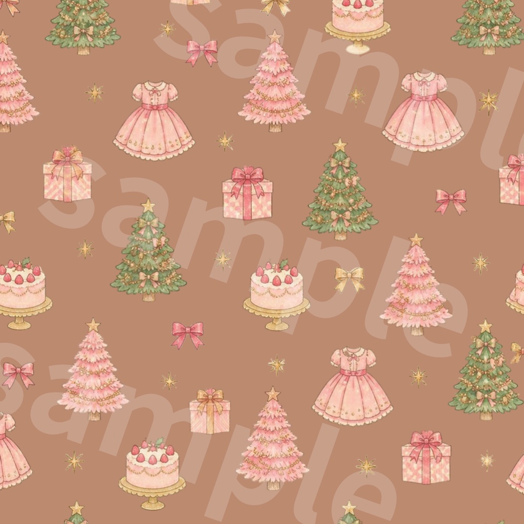 ガーリークリスマスのデジタルペーパー|背景素材7色セット