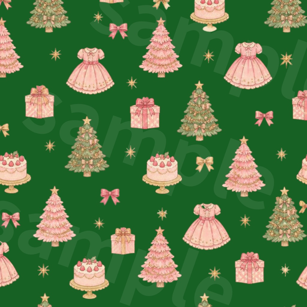 ガーリークリスマスのデジタルペーパー|背景素材7色セット