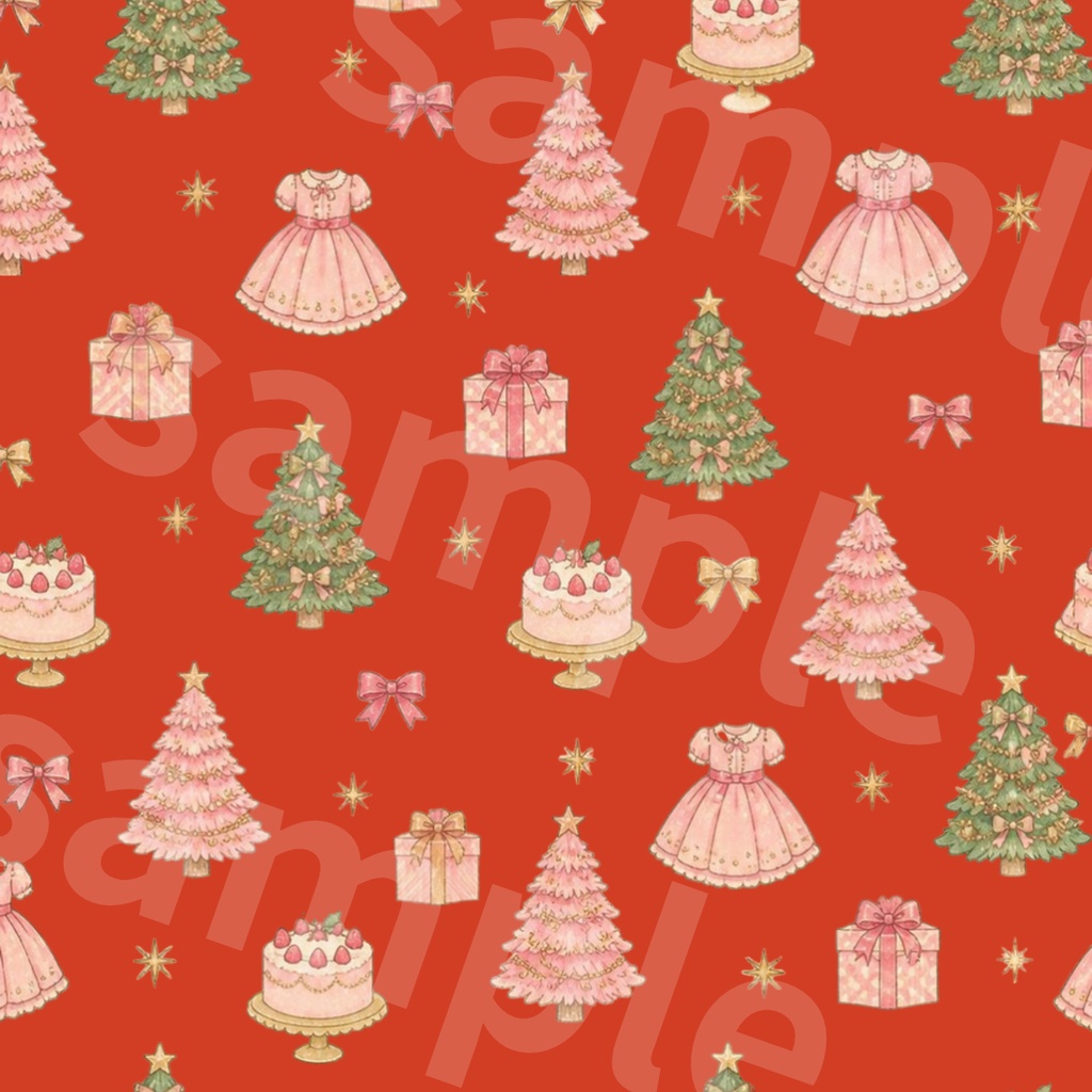 ガーリークリスマスのデジタルペーパー|背景素材7色セット