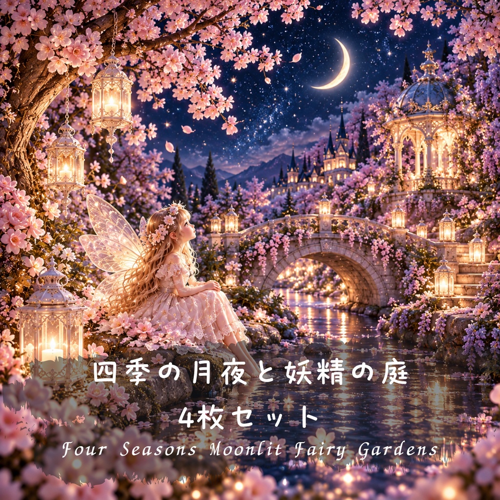 四季の月夜と妖精の庭_4枚セット