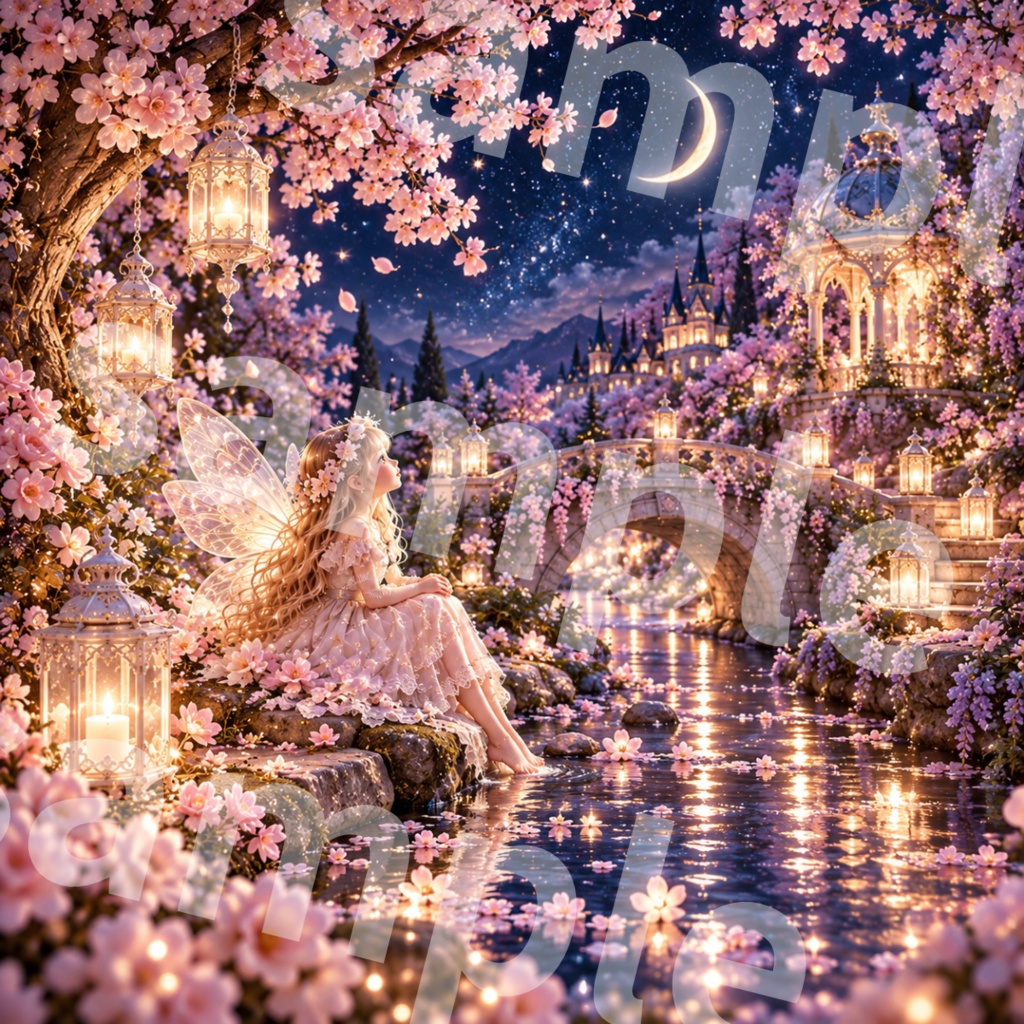 四季の月夜と妖精の庭_4枚セット