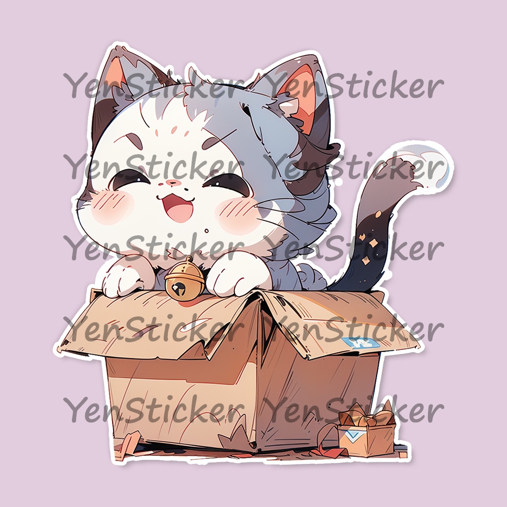 Cute digital design for sticker bundle (30P), Kitten sitting in a box - かわいいデジタルデザインステッカーバンドル(30P)、箱の中に座っている子猫