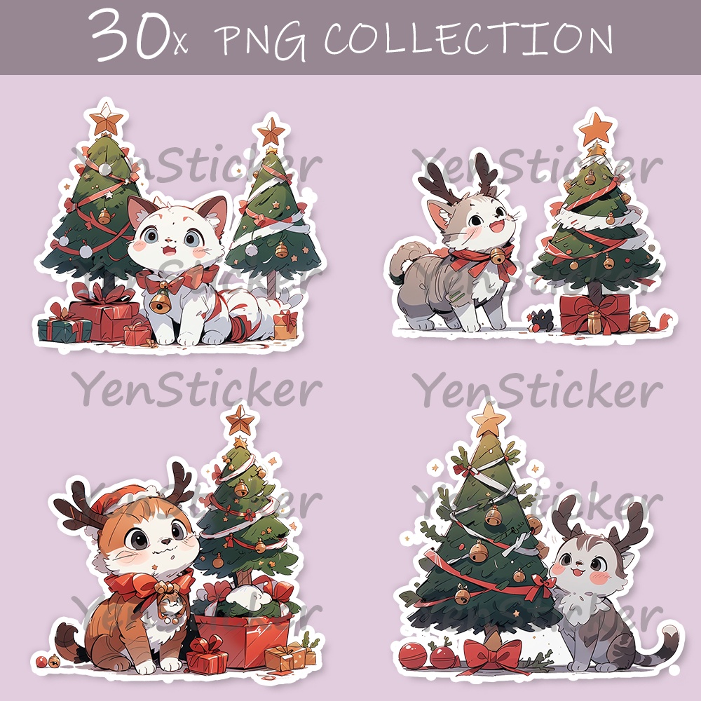 Cute digital design for sticker bundle (30P), Kitten and Christmas- かわいいデジタルデザインステッカーバンドル（30P）、子猫とクリスマス