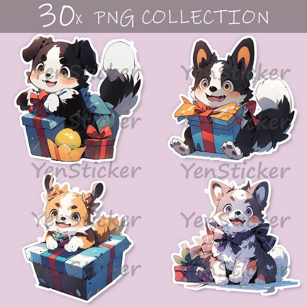 Cute digital design for sticker bundle (30P), Puppy gift  - かわいいデジタルデザインステッカーバンドル（30P）、子犬のギフト