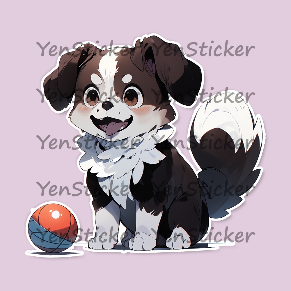 Cute digital design for sticker bundle (30P), Puppy plays ball - かわいいデジタルデザインステッカーバンドル(30P)、子犬がボールで遊ぶ