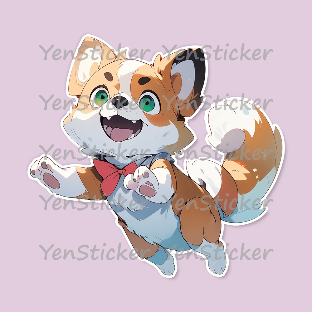 Cute digital design for sticker bundle (30P), Puppy jumping - かわいいデジタルデザインステッカーバンドル(30P)、ジャンプする子犬