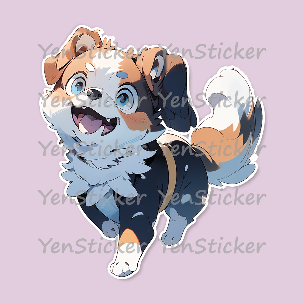 Cute digital design for sticker bundle (30P), Puppy running - かわいいデジタルデザインステッカーバンドル(30P)、走っている子犬