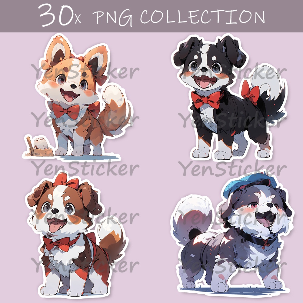 Cute digital design for sticker bundle (30P), Puppy standing - かわいいデジタルデザインステッカーバンドル（30P）、立っている子犬