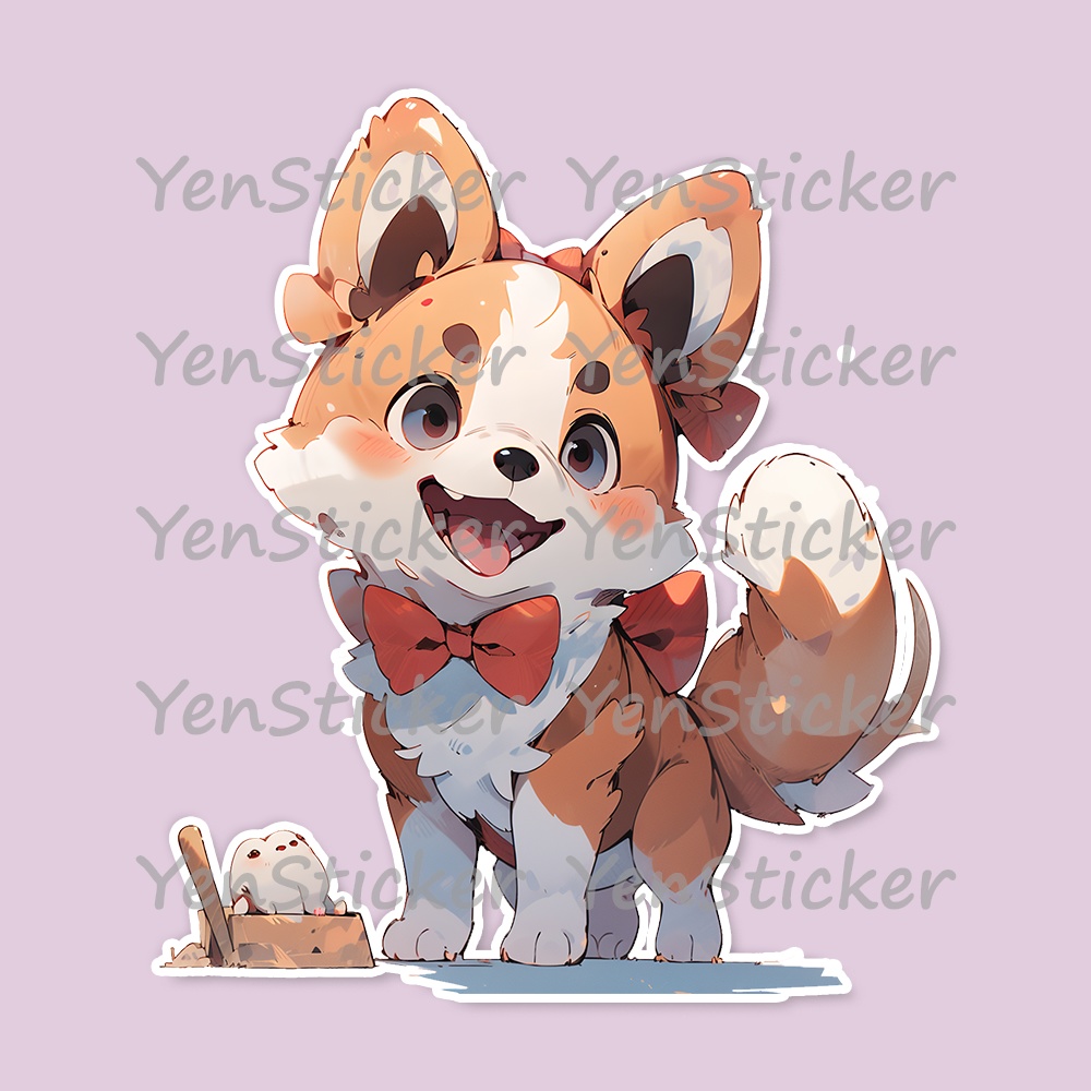 Cute digital design for sticker bundle (30P), Puppy standing - かわいいデジタルデザインステッカーバンドル(30P)、立っている子犬