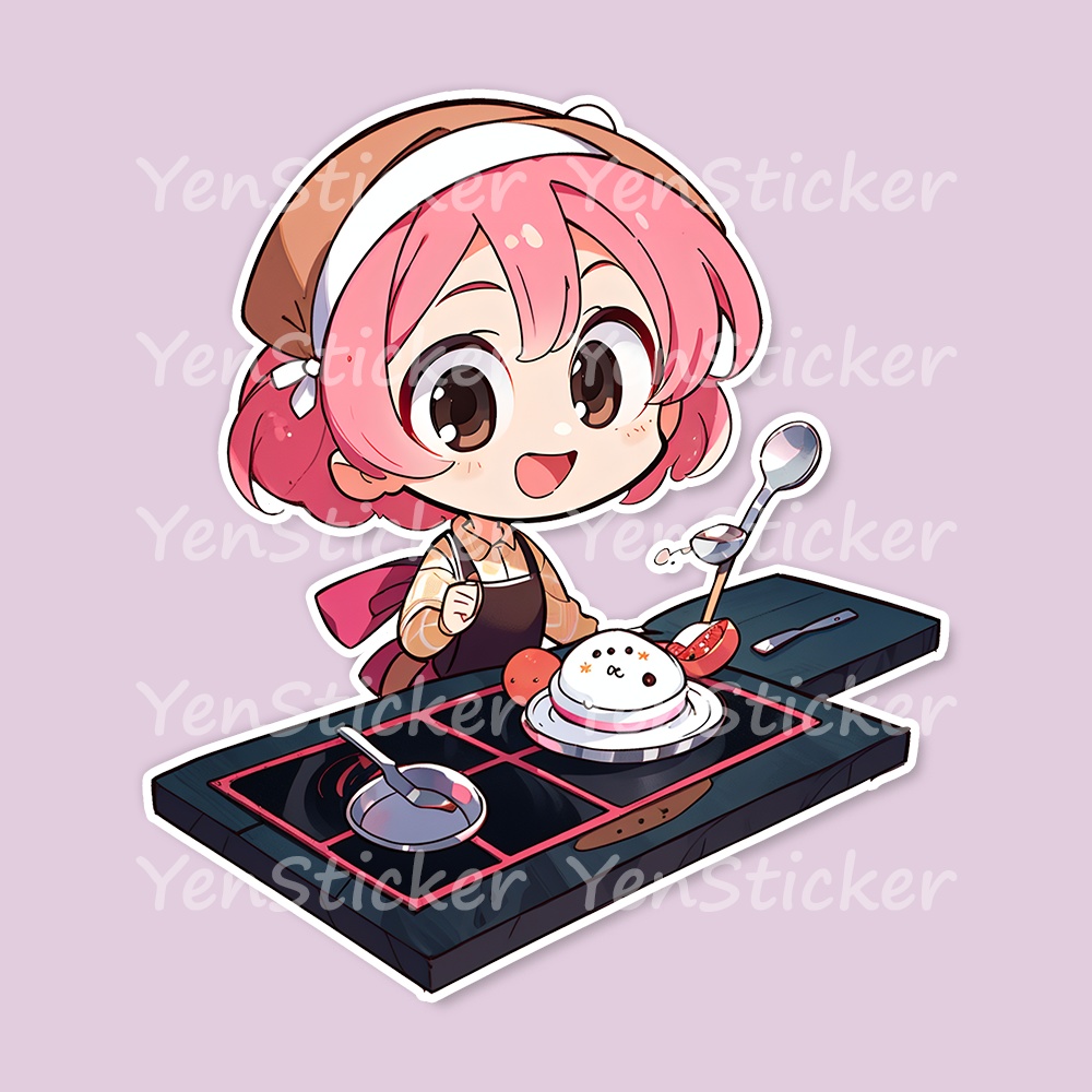 Cute digital design for sticker bundle (40P), Little girl cooking - かわいいデジタルデザインステッカーバンドル(40P)、料理をする小さな女の子