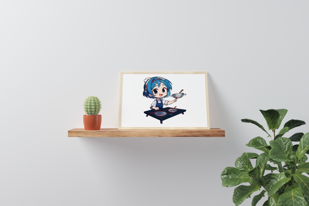 Cute digital design for sticker bundle (40P), Little girl cooking - かわいいデジタルデザインステッカーバンドル(40P)、料理をする小さな女の子