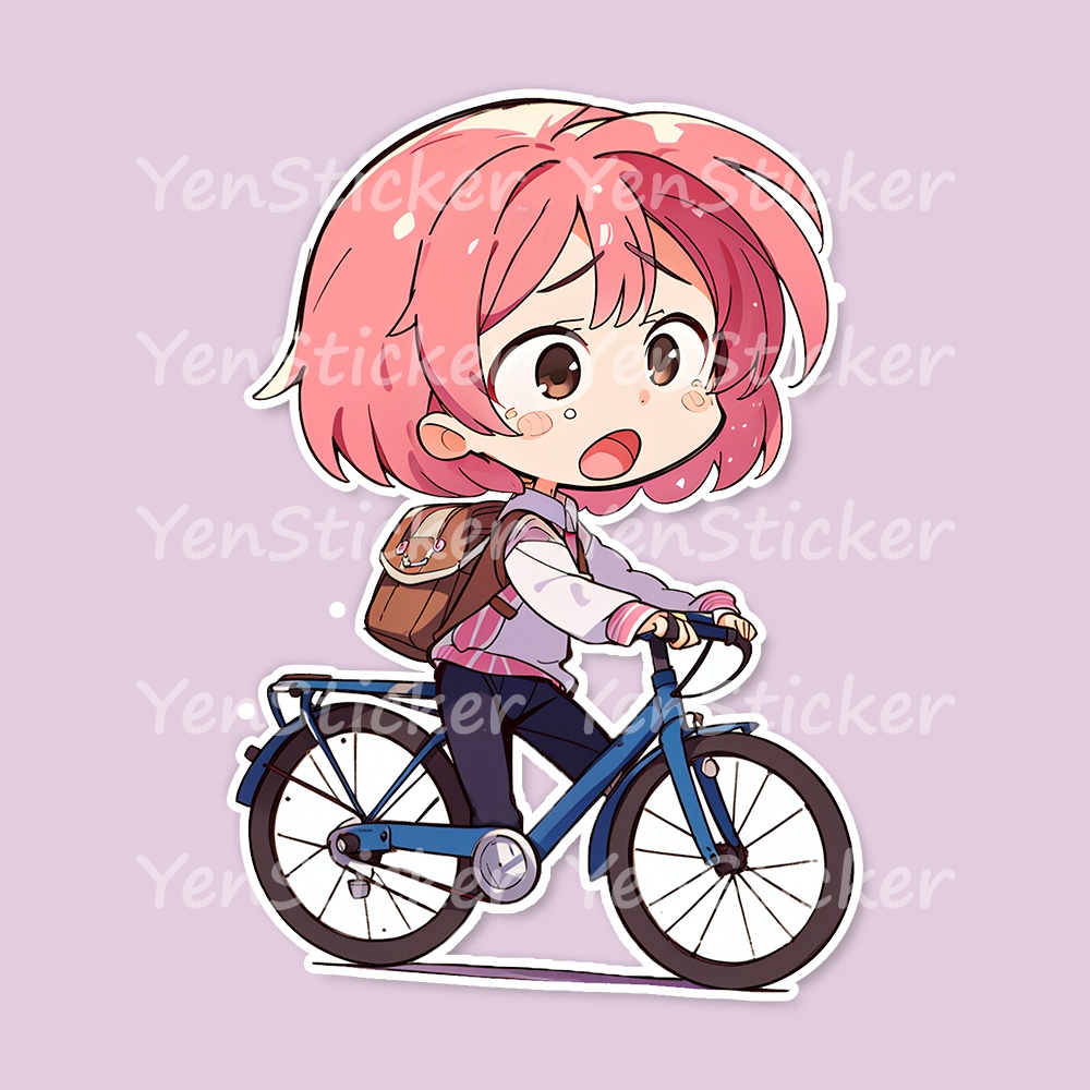 Cute digital design for sticker bundle (30P), Little girl cycling- かわいいデジタルデザインステッカーバンドル(30P)、サイクリングする小さな女の子