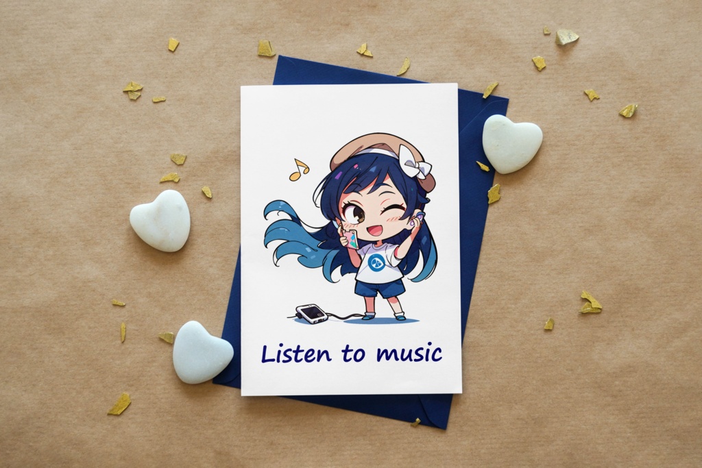 Cute digital design for sticker bundle (40P), Little girl listens to music- かわいいデジタルデザインステッカーバンドル(40P)、小さな女の子は音楽を聴きます